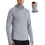 Roadbox Upf 50+ Men'S Hooded Fishing Shirts, Long Sleeve Uv Sun Protection Hoodie Hiking Running Swim Rash Guard With Mask