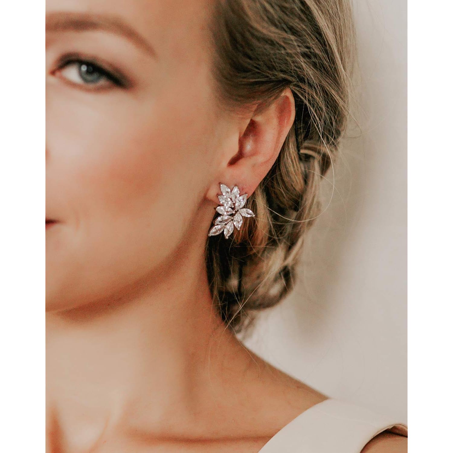 SWEETV Bridal Wedding Earrings for Brides Bridesmaid, Marquise Cubic Zirconia Rhinestone Cluster Earrings for Women, Prom
