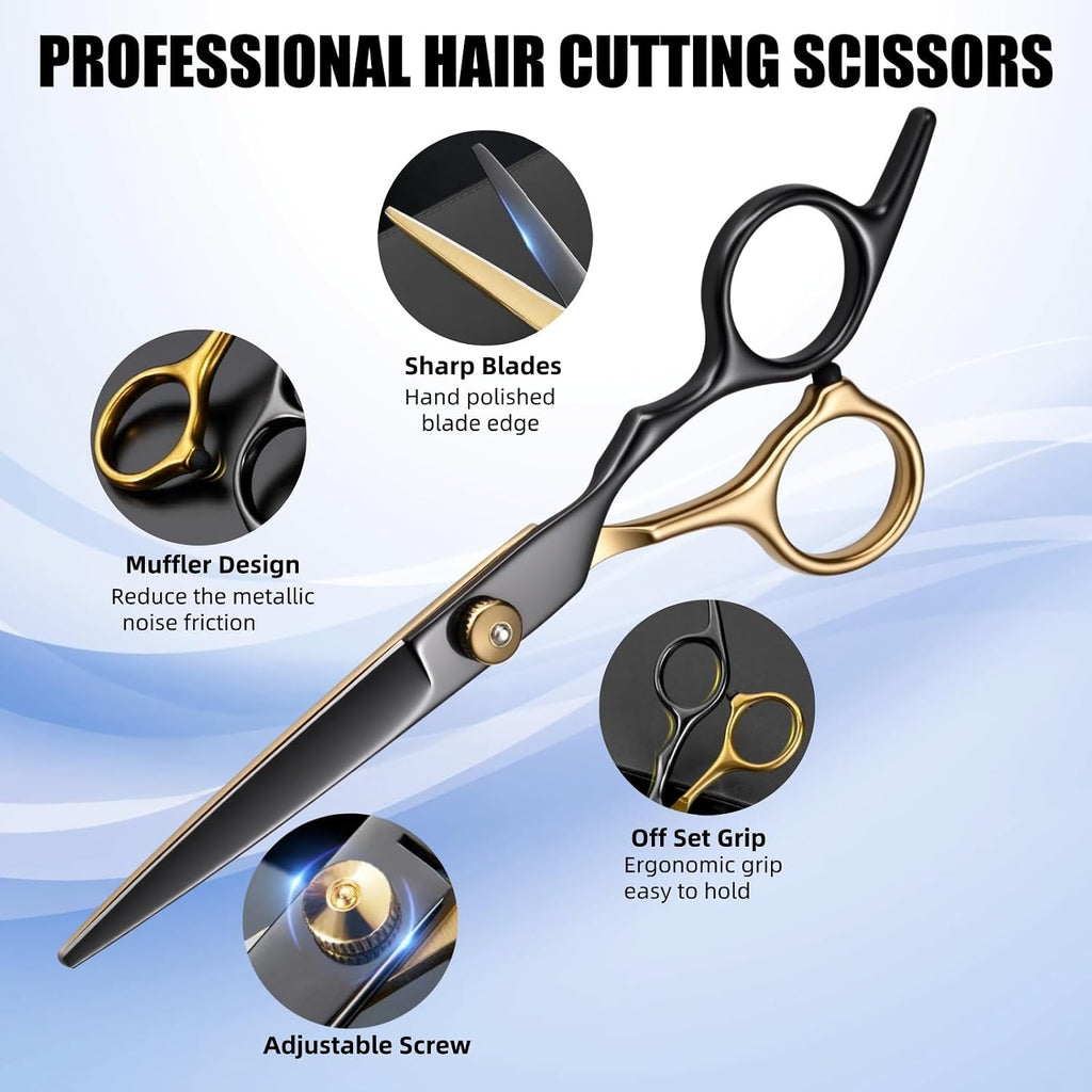13 Pcs Hair Cutting Scissors Shears Kits，Professional Haircut Scissors Kit With Cutting Scissors，6.5 Inches Hair Cutting Scissors Kit For Men/Women/Kids/Salon & Home