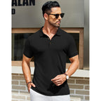 Coofandy Men'S Textured Polo Shirts Short Sleeve Slim Fit Casual Button Polo T-Shirt Summer Collared Golf Shirt