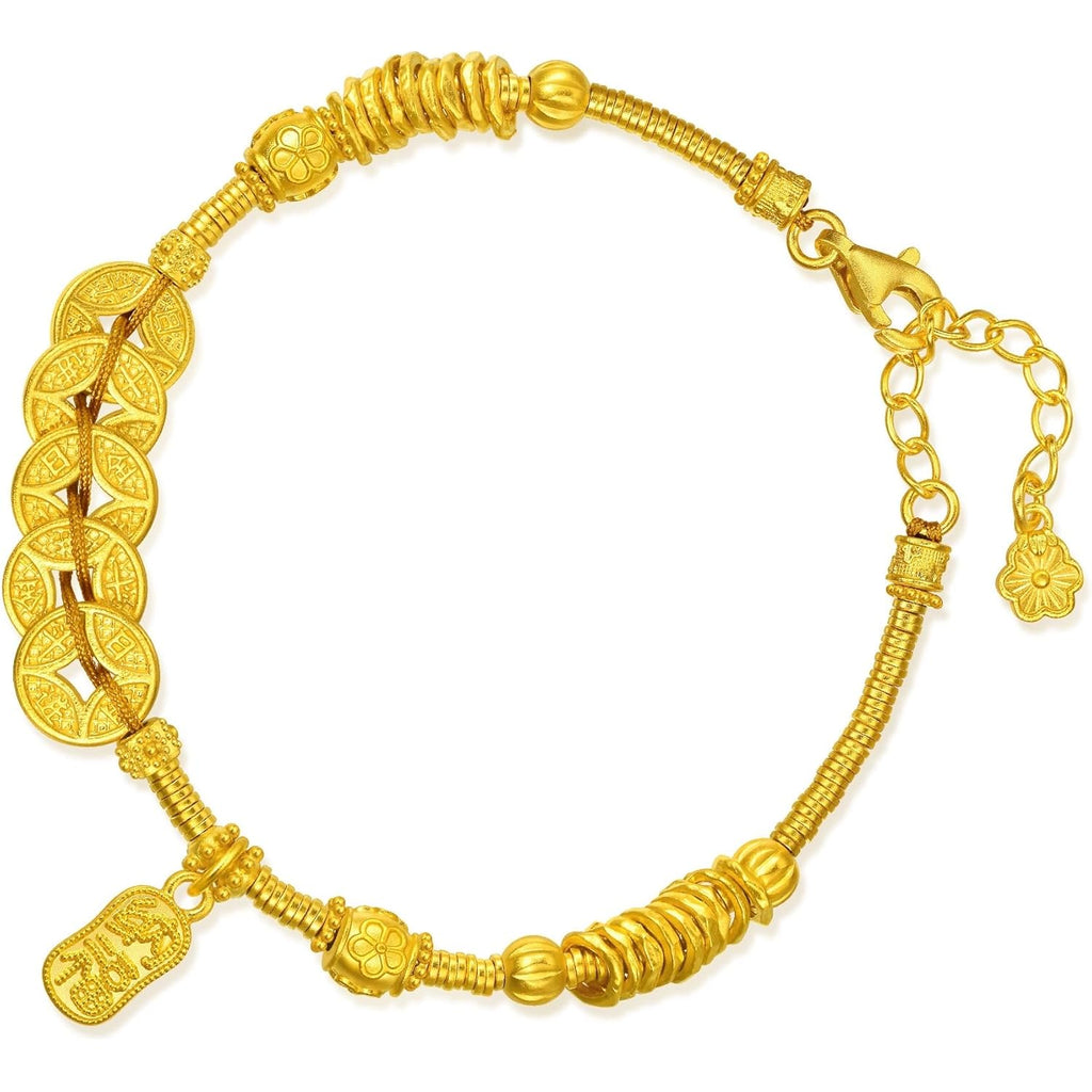 CHOW SANG SANG 999.9 24K Pure Gold Cultural Blessings Five Emperor Coins Bracelet for Women & Men 18cm 95773B Price-by-Weight 14.59g Gold