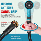 Garden Hose 25 Ft X 5/8" With Nozzle, Water Hose Heavy Duty Flexible, Lightweight Kink-Less Hybrid Hose With Swivel Handle, Male To Female Fittings