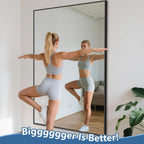Large Mirror Full Length 72"X44", Oversized Floor Mirror With Stand, Black Free Standing Mirror Full Length For Gym Bedroom Living Room, Hanging Or Wall Mounted, Shatterproof Tempered Glass