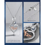 EleShow Mom Necklaces for Women, Sterling Silver Heart Moissanite Necklace, Jewelry Gifts for Mom on Birthday, Mother's Day, Christmas - 1.0 Carat