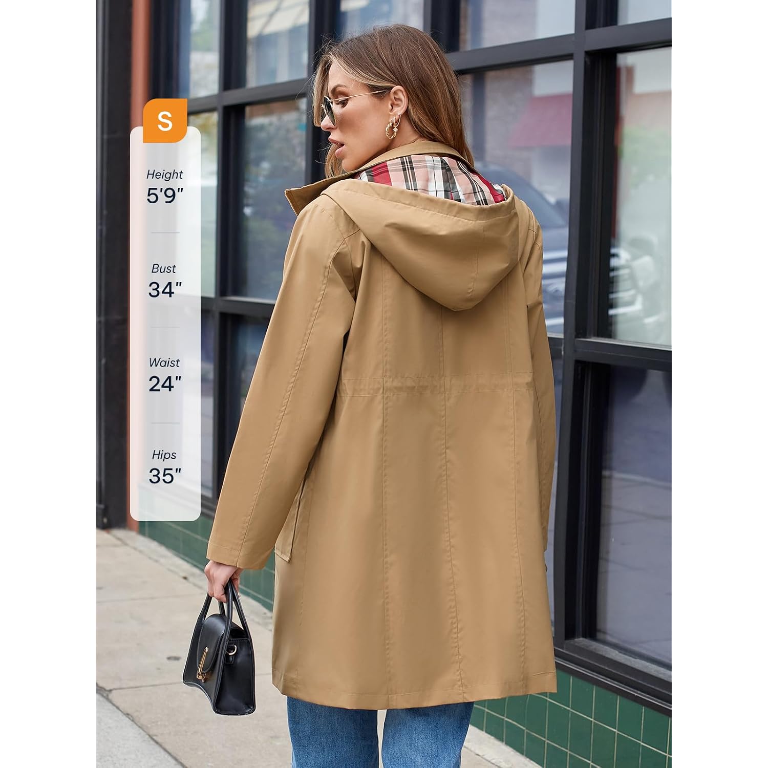 Saphirose Women'S Waterproof Rain Jacket Long Raincoat Hooded Windbreaker Trench Coat