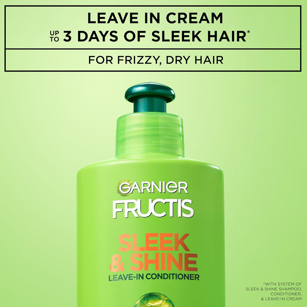 Garnier Fructis Sleek and Shine Intense Smooth Leave In Conditioner, Conditioning Hair Cream for Frizzy, Dry Hair, Plant Keratin + Argan Oil, 10.2 Fl Oz (Pack of 2)
