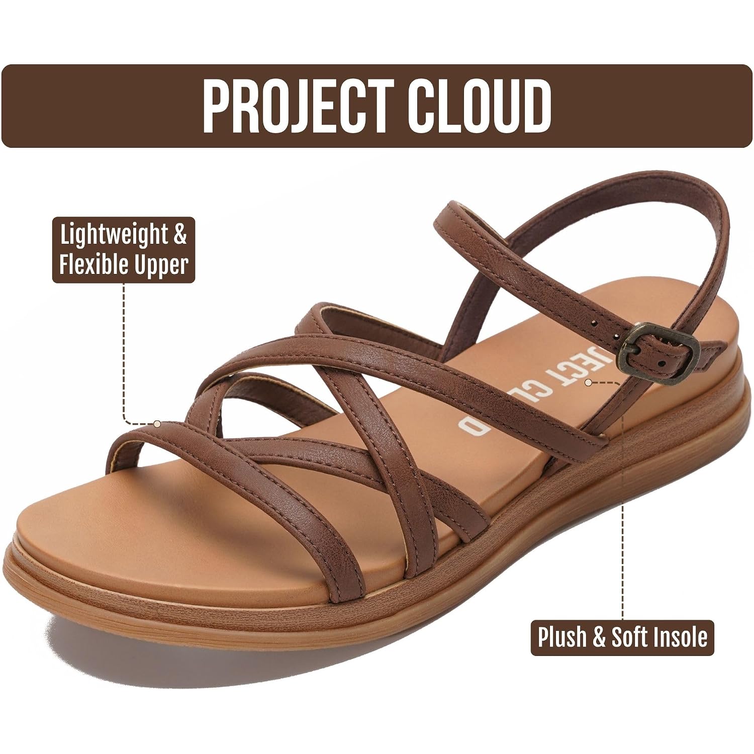 Project Cloud Wedge Sandals For Women 2026 - Comfortable Soft & Plush Insole Strappy Womens Sandals With Lightweight And Non-Slip Durable Outsole