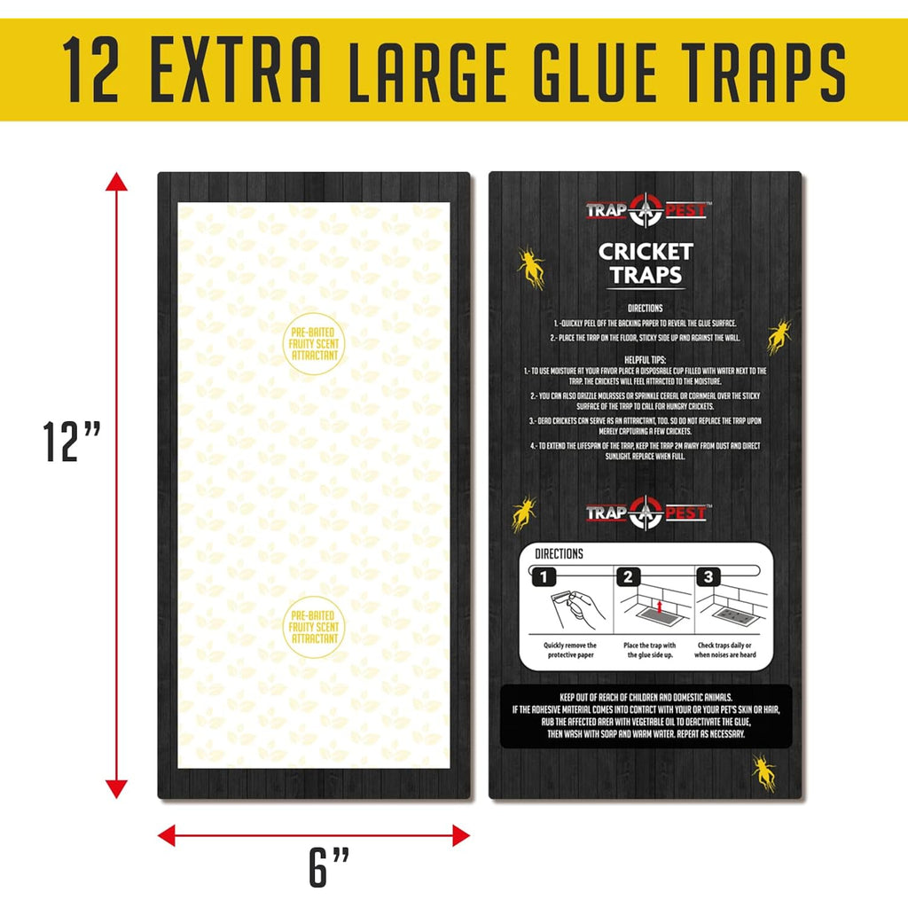 Cricket Traps Indoor (12 Traps) Extra Large Bug Sticky Traps - Non-Toxic Extra Sticky Glue Traps For Bugs - Pre-Baited Fruity Scent Crickets Bug Trap Indoor - Insect Glue Traps For Bugs - Trap A Pest