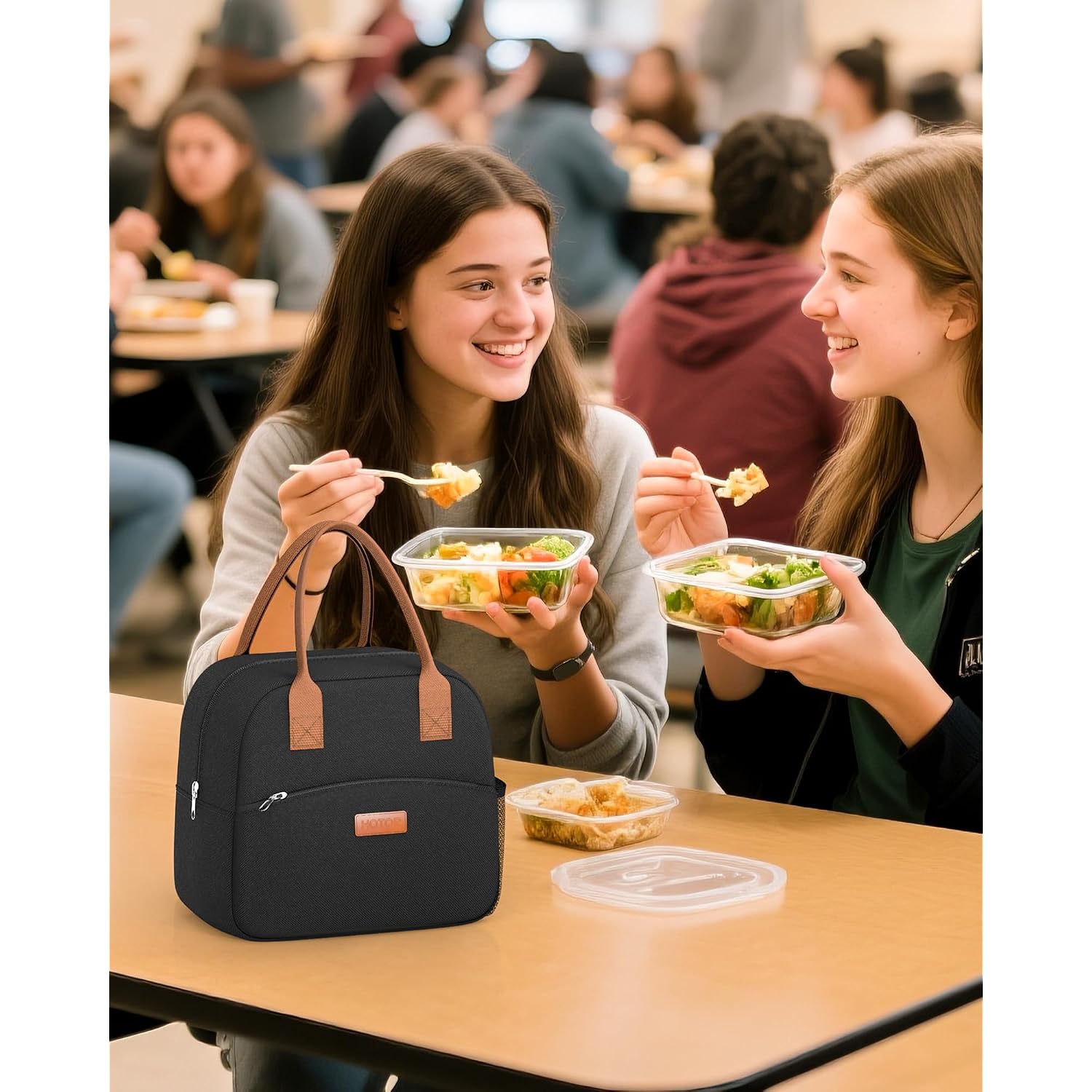 Hotor Lunch Bag For Women & Men - Wear-Resistant Insulated Lunch Box With Large Capacity, Multi-Functional Cooler Bag For Office, Picnic, Black, 10L,10.60" X 5.90" X 9.50"