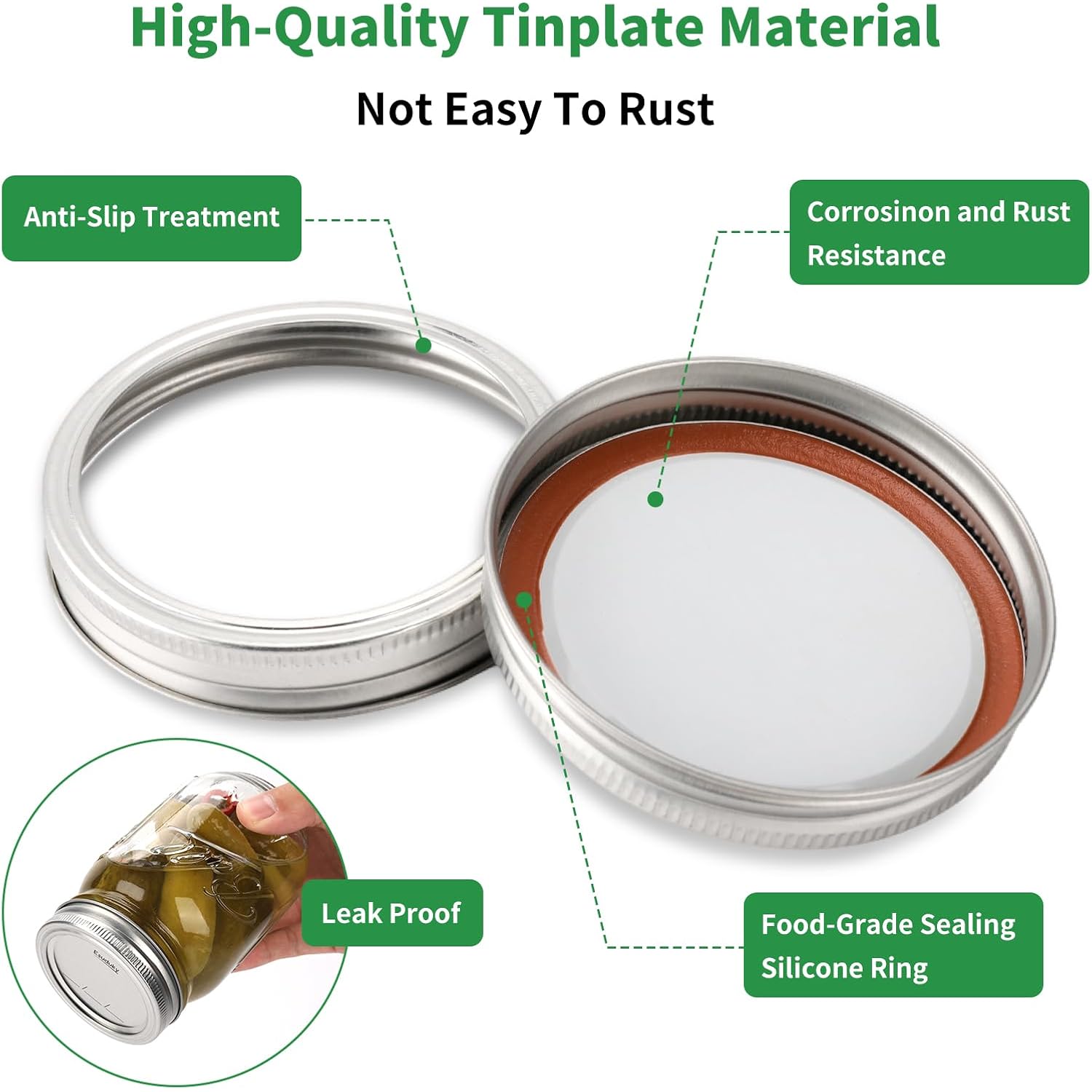 36Pcs Mason Jar Lids with Rings Wide Mouth, Upgrade Canning Lids with Rings/Bands for Ball, Kerr Jars and More, Split-Type with Leak Proof & Airtight, Food Grade Material for Mason Jars