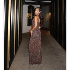 Women Tube Top Dress Tiger Stripe Mesh Patchwork Maxi Dress Strapless Sexy High Slit Long Dresses Beach Vacation