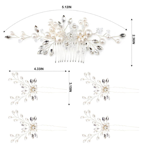 5PCS Bridal Side Combs, Rhinestone Crystal Pearl Hair Accessories for Bride Bridesmaids, Copper Wire Wedding Hair Clips for Prom Party Formal Dresses