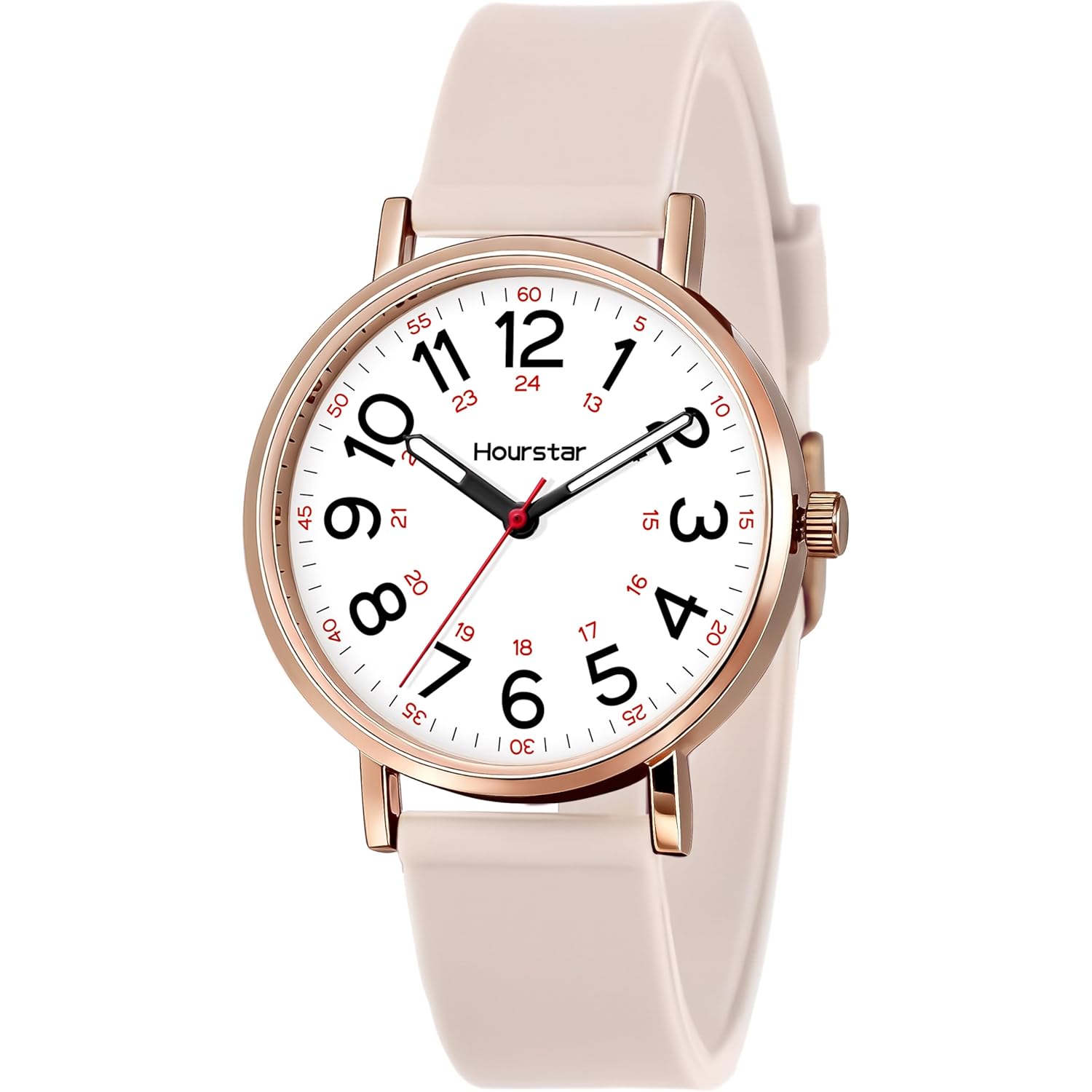 Women's Analog Nurse Watch with Second Hand for Nursing, 12/24 Time, Silicone Band, Easy Read