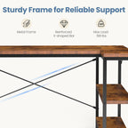 DUMOS L Shaped Desk 47 Inch Computer Desk Gaming Furniture Corner Desks Home Office PC Table with Reversible Storage Shelves for Writing Working Study Bedroom Dorm, Rustic Brown