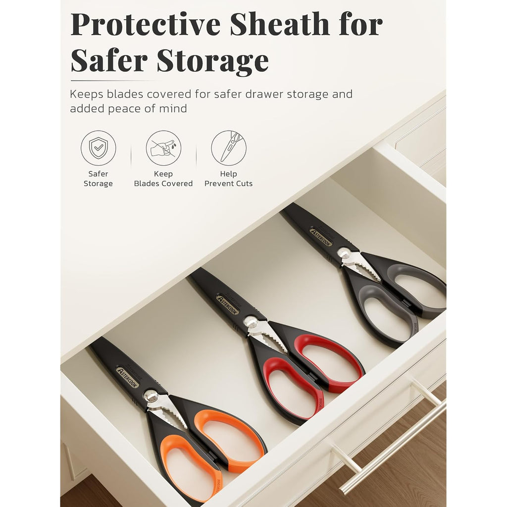 Astercook Kitchen Scissors 3 Pack, Heavy Duty All Purpose Kitchen Shears For Food And Packaging, Stainless Steel Food Scissors For Meat, Poultry, Herbs And Vegetables, Dishwasher Safe
