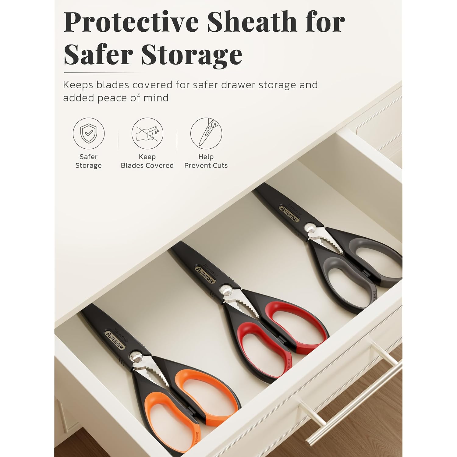 Astercook Kitchen Scissors 3 Pack, Heavy Duty All Purpose Kitchen Shears For Food And Packaging, Stainless Steel Food Scissors For Meat, Poultry, Herbs And Vegetables, Dishwasher Safe