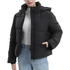 Puffit Women'S Cropped Puffer Jackets,Warm Winter Jacket With Removable Hood,Zipped Pockets,Short Ladies Quilted Coat