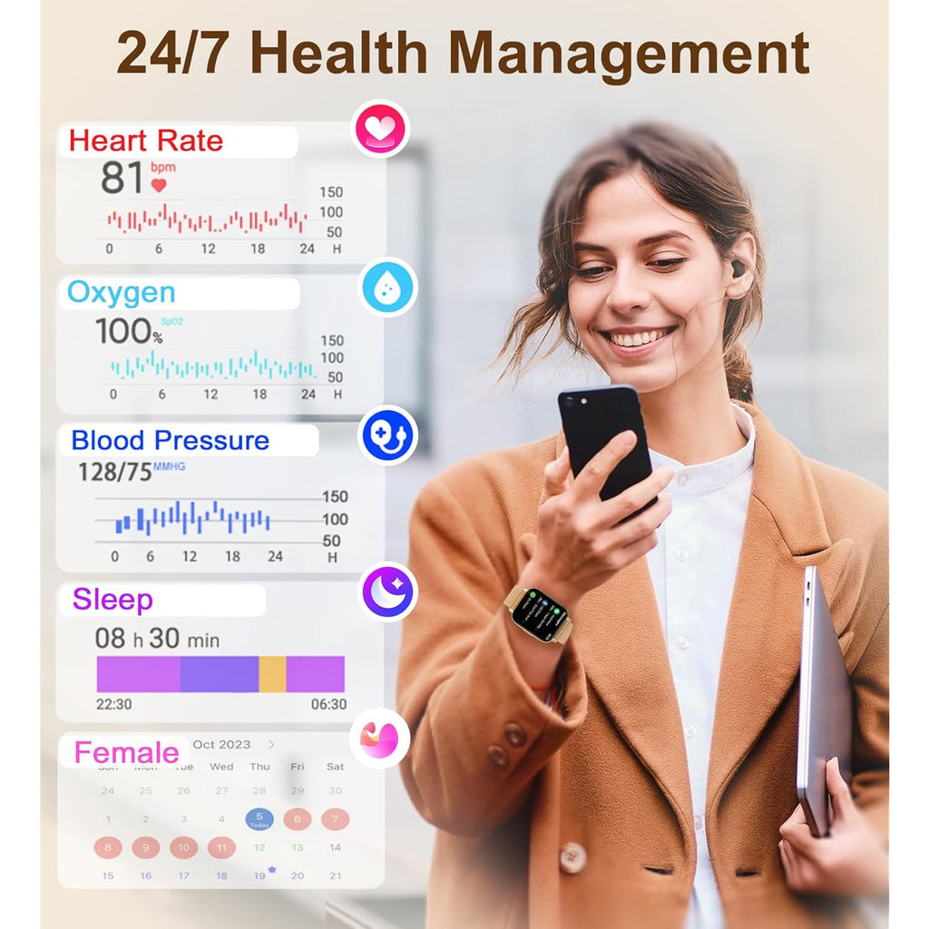 Iaret Smart Watch (Answer/Make Calls), Smart Watches for Women, Fitness Tracker with Heart Rate Sleep Monitor Pedometer Calories, Waterproof Fitness Watch for Android iPhone (Rose Gold)