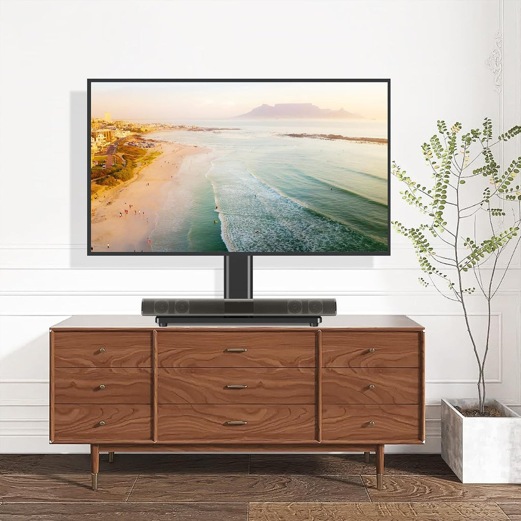 Swivel Table Top Tv Stand For 20-43 Inch Tvs Holds Up To 88 Lbs | Universal Tv Stand Base With 4-Level Height Adjustment And Tempered Glass Base, Max Vesa 200X200Mm, Black