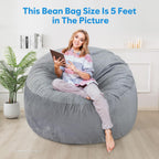 Shouren 3 Ft Bean Bag Chair,Memory Foam Bean Bag Chairs For Adults,Bean Bag Sofa For Living Room,Beanbag With Filler Included,Soft Velvet Fabric,Pull-Handle - 3 Foot,Dark Grey