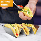 Taco Holders Set of 6, Taco Stand, Stainless Steel Taco Holder, with Easy-Access Handle, Each Can Hold 2 To 3 Tortillas, Oven Safe for Baking, Dishwasher Safety
