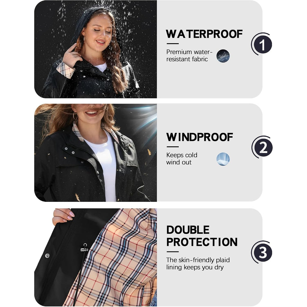 Rain Jacket Women Plus Size Long Raincoat With Hood Waterproof Outdoor Trench Coat