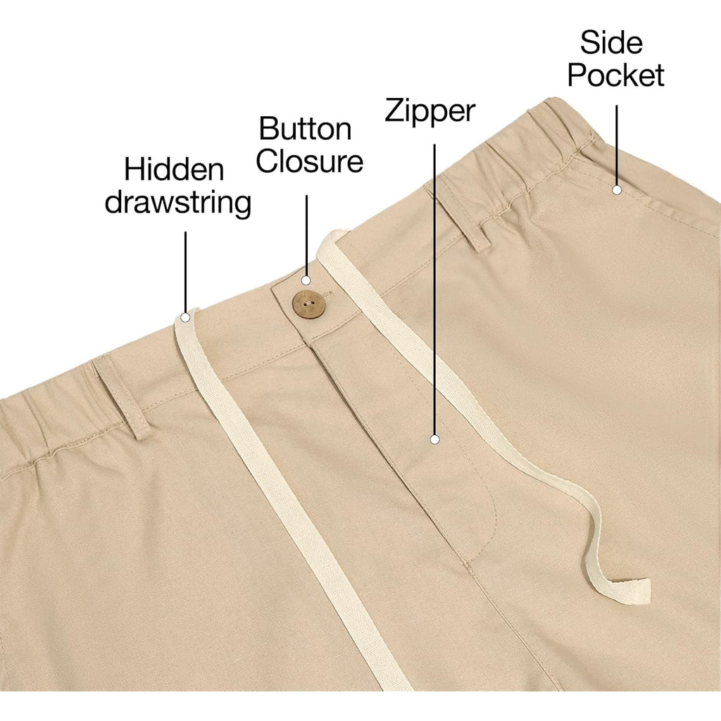 Jemldl Men'S Shorts Casual 7" Cotton Linen Button Elastic Waist Summer Beach Golf Shorts With Multi-Pocket