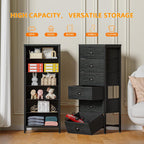Tall Dresser With 6 Drawers,Vertical Bedside End Table & Chest For Bedroom,Black Storage Tower Dorm Nightstand With Fabric Drawer Organizer Unit Furniture In Living Room,Closet,Hallyway