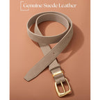 SANSTHS Women Suede Leather Belt for Dresses Jeans Fashion Retro Gold Buckle Ladies Waist Belts