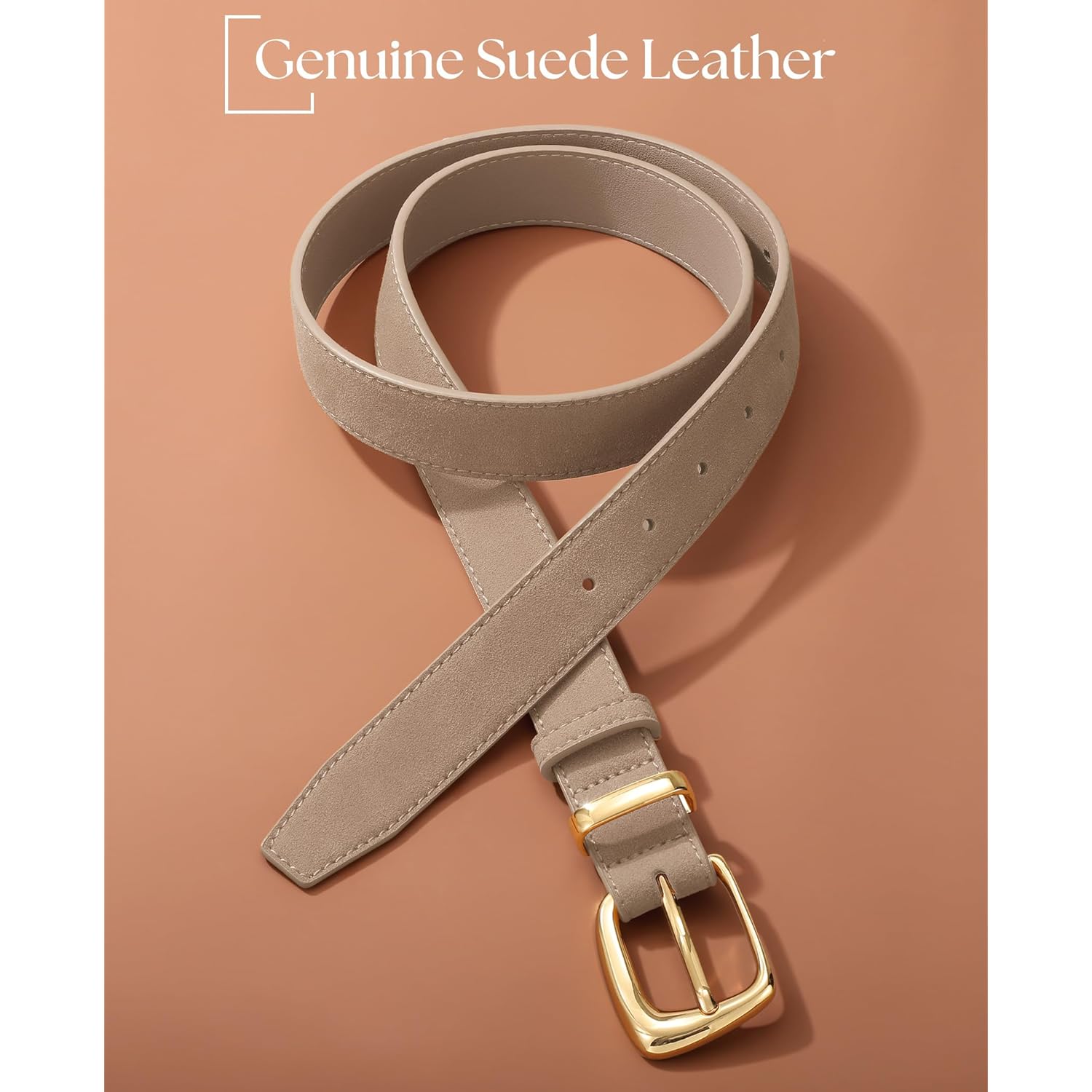 SANSTHS Women Suede Leather Belt for Dresses Jeans Fashion Retro Gold Buckle Ladies Waist Belts