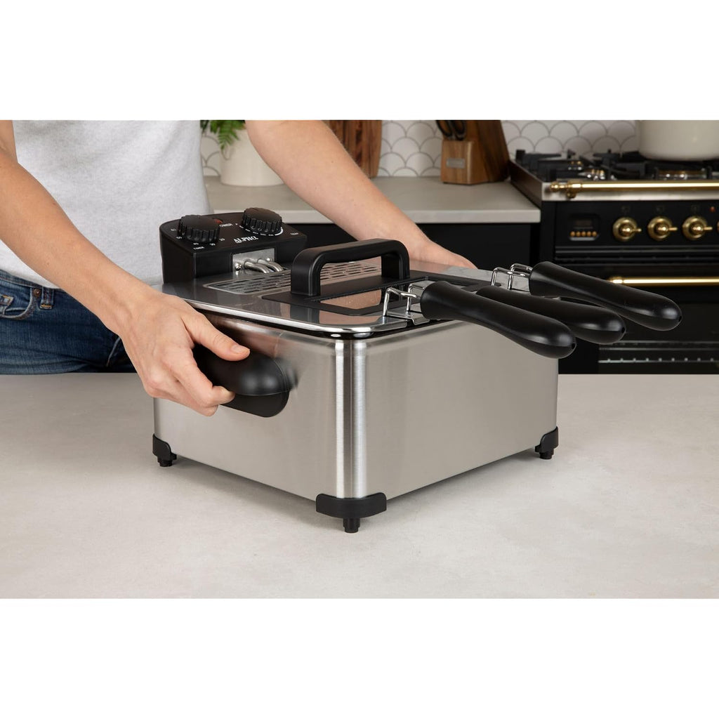 Alpha Living Electric Deep Fryer – 4.5L Deep Fryer With Basket With 2-Quart And 4-Quart Baskets – High-Grade Stainless Steel – Temperature Control And Timer – Ideal For Fried Chicken, Fries