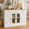55" Large Buffet Cabinet With Storage, Coffee Bar Cabinet With 4 Doors And 3 Drawers, Kitchen Cabinet With Plexiglass Doors For Living Room, White