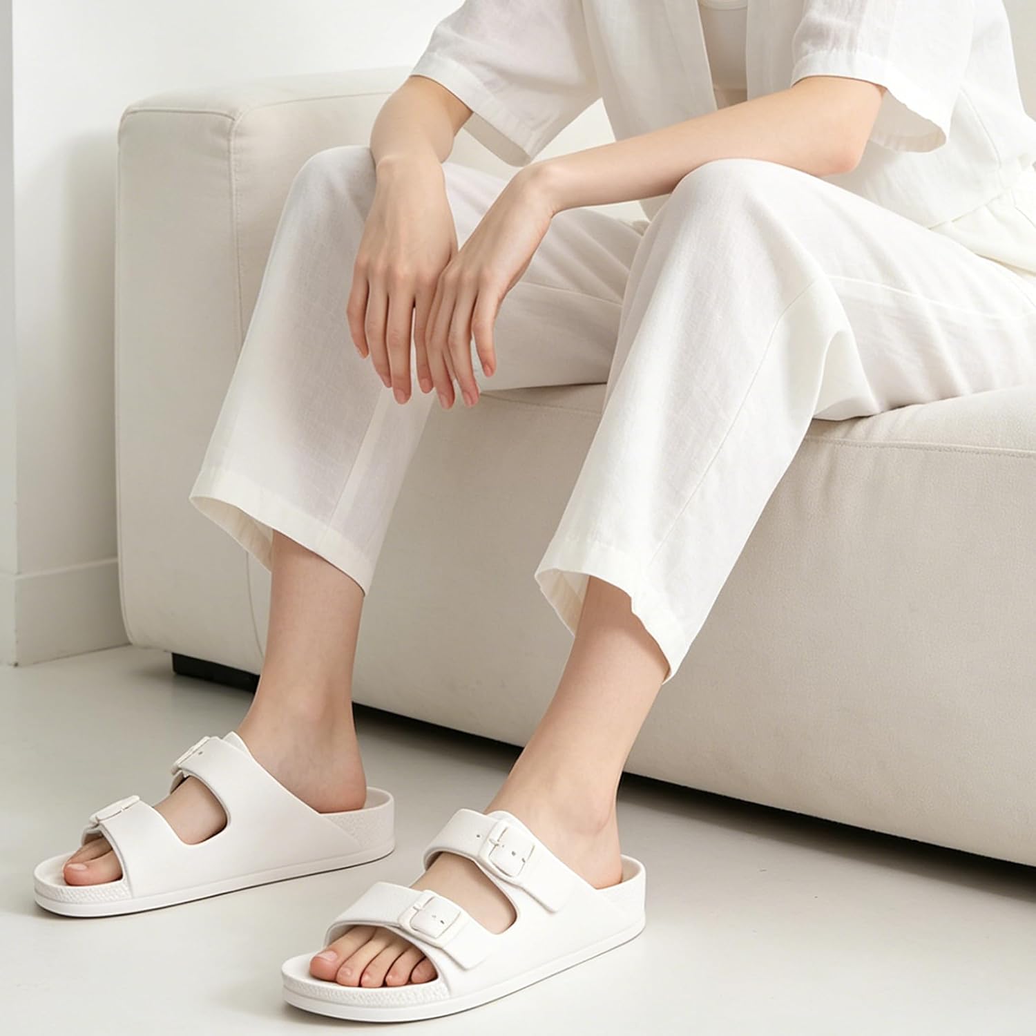 Funkymonkey Jelly Sandals For Women With Adjustable Buckle, Comfortable Chunky Slip-On Beach Slides, Waterproof Platform Shoes For Pool Shower Casual Wear