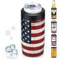 Slim Can Cooler, 4-In-1 Double Walled Stainless Steel Insulated Beer Can Holder, Works With All 12 Oz Cans,Bottles & As A Pint Cups - America Flag