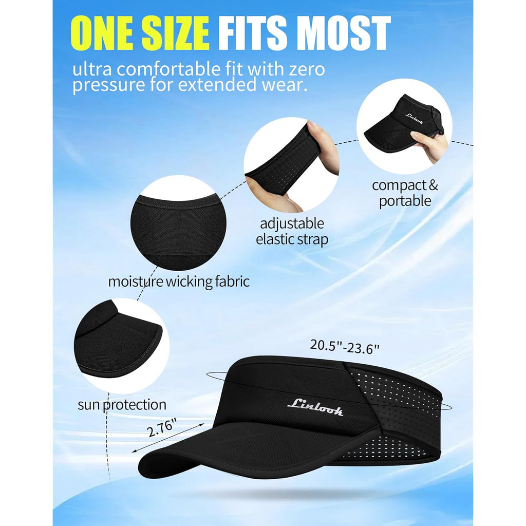 Sports Sun Visor for Men & Women Breathable Mesh, Stretchy Foldable Cooling Visor Hat for Running, Golf, Tennis, Hiking