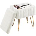 Dumos Vanity Stool Chair Ottoman With Storage, Makeup Cute Soft Small Footstool Modern Style Faux Fur Seat With 4 Metal Legs & Adjustable Feet For Dressing Living Room Bedroom Dorm