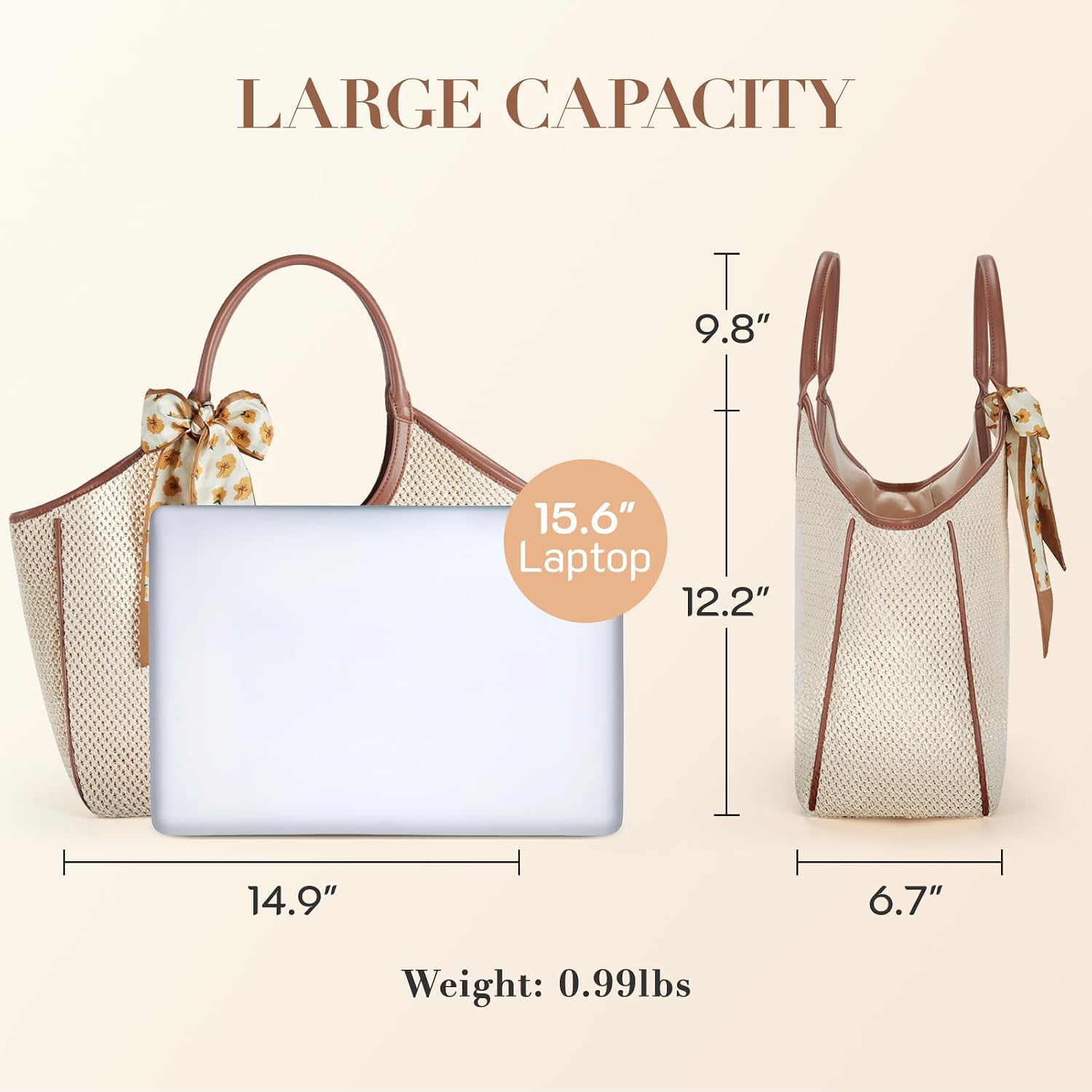 Large Straw Tote With Raffia Weaving, Sand-Resistant Shoulder Beach Bag, For Summer Vacation And Travel