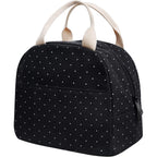 Eurcross Upgraded Compact Black Lunch Bag For Girls Women,Canvas Reusable Insulated Polka Dot Lunch Tote Box Bag For Work School