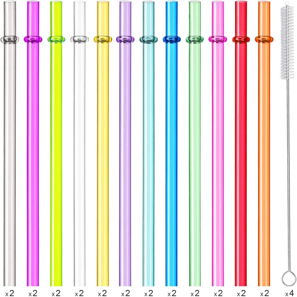 24 Pcs, Reusable Straws With 4 Brushes, 10.5" Long Tritan Hard Plastic Straws, 12 Colors Translucent Replacement Drinking For 16Oz-32 Oz Tumblers, Cups, Jars, Stanley, Yeti, Starbucks, Bpa Free