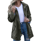 Rain Jacket Women Striped Lined Hooded Lightweight Raincoat Outdoor Waterproof Windbreaker