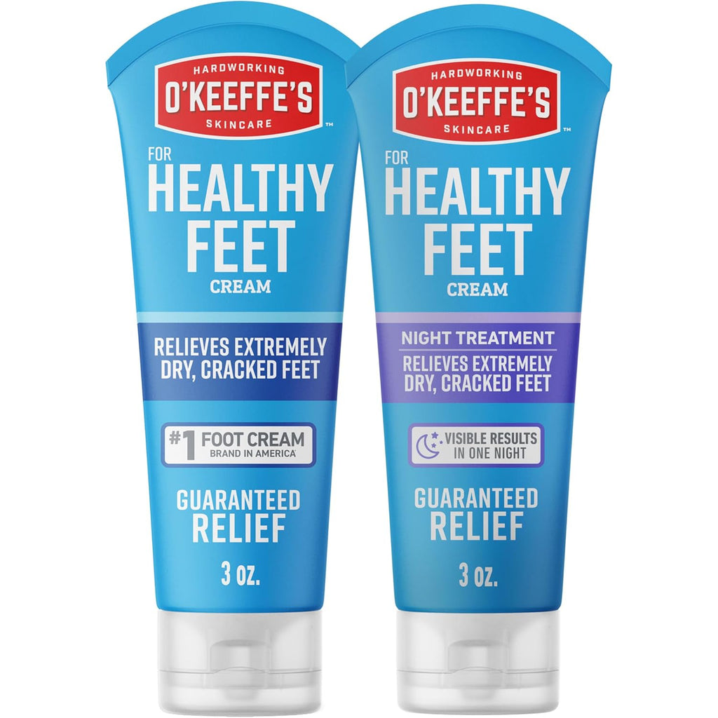 O'Keeffe's for Healthy Feet Foot Cream; 3.0 Ounce Tube and O'Keeffe's for Healthy Feet Night Treatment Foot Cream; 3.0 Ounce Tube; Relieves Extremely Dry; Cracked Feet