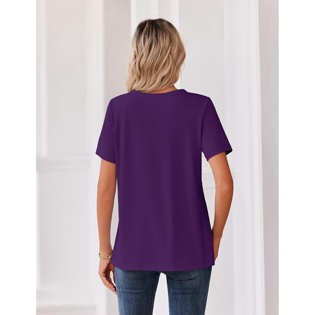 Zeagoo Womens Summer Tops V Neck Short Sleeve Shirts Dressy Casual Blouse Spring Vacation Tshirts Clothes
