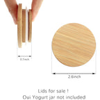 Oui Yogurt Jar Lids - 8 Pack Oui Lids-Natural Bamboo Wood with Silicone Sealing Rings and Oui Yogurt Bottle Label, For 5 Oz Oui Yogurt Jars