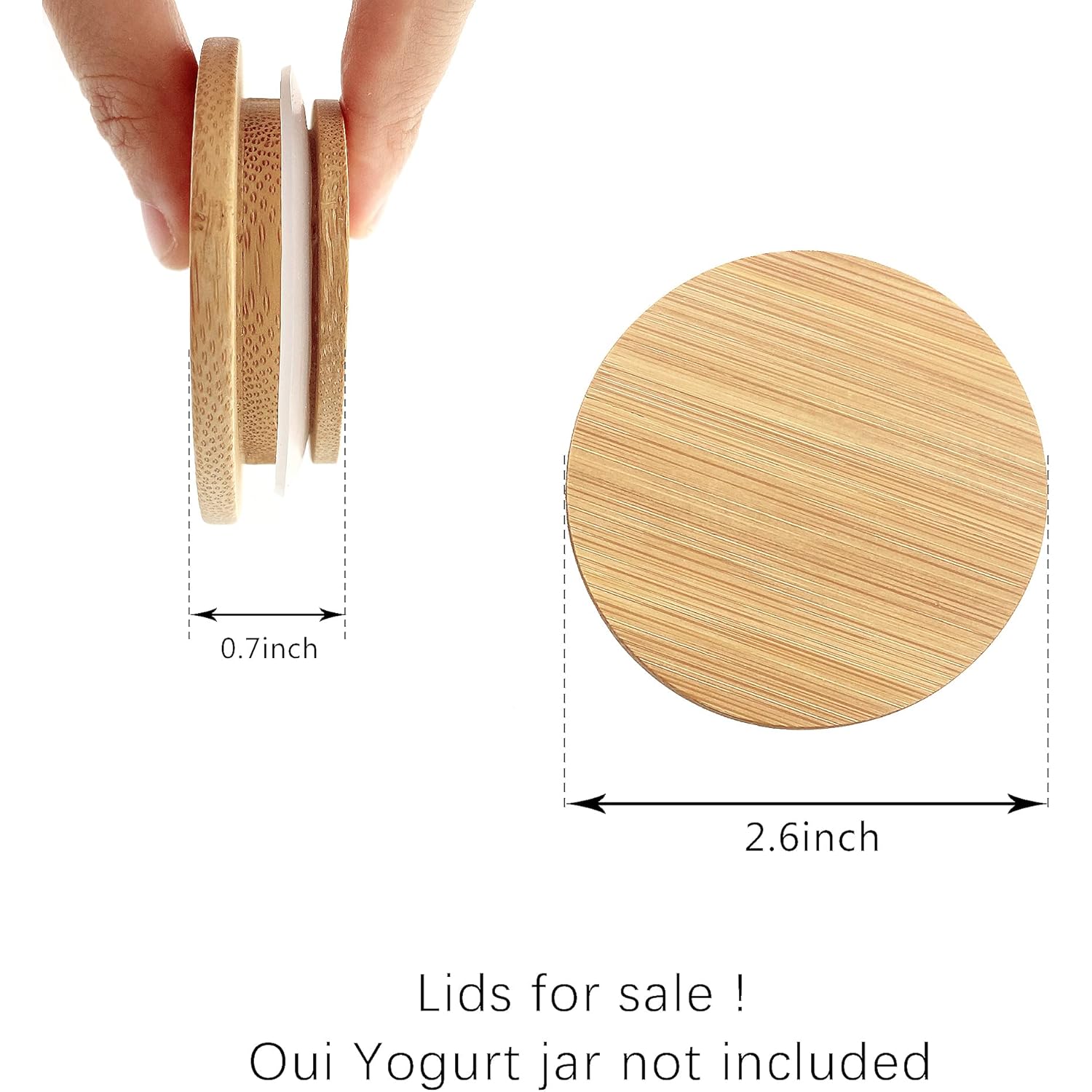 Oui Yogurt Jar Lids - 8 Pack Oui Lids-Natural Bamboo Wood with Silicone Sealing Rings and Oui Yogurt Bottle Label, For 5 Oz Oui Yogurt Jars