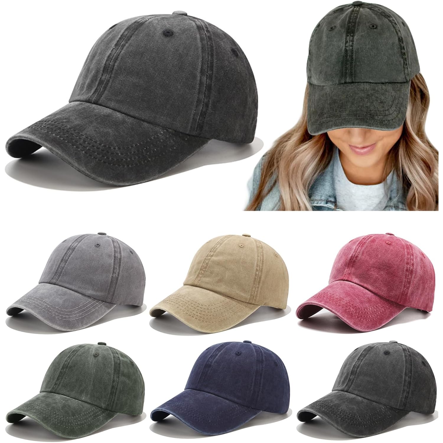 5/6 Packs Vintage Washed Plain Baseball Cap Distressed Dad Golf Hat for Men Women