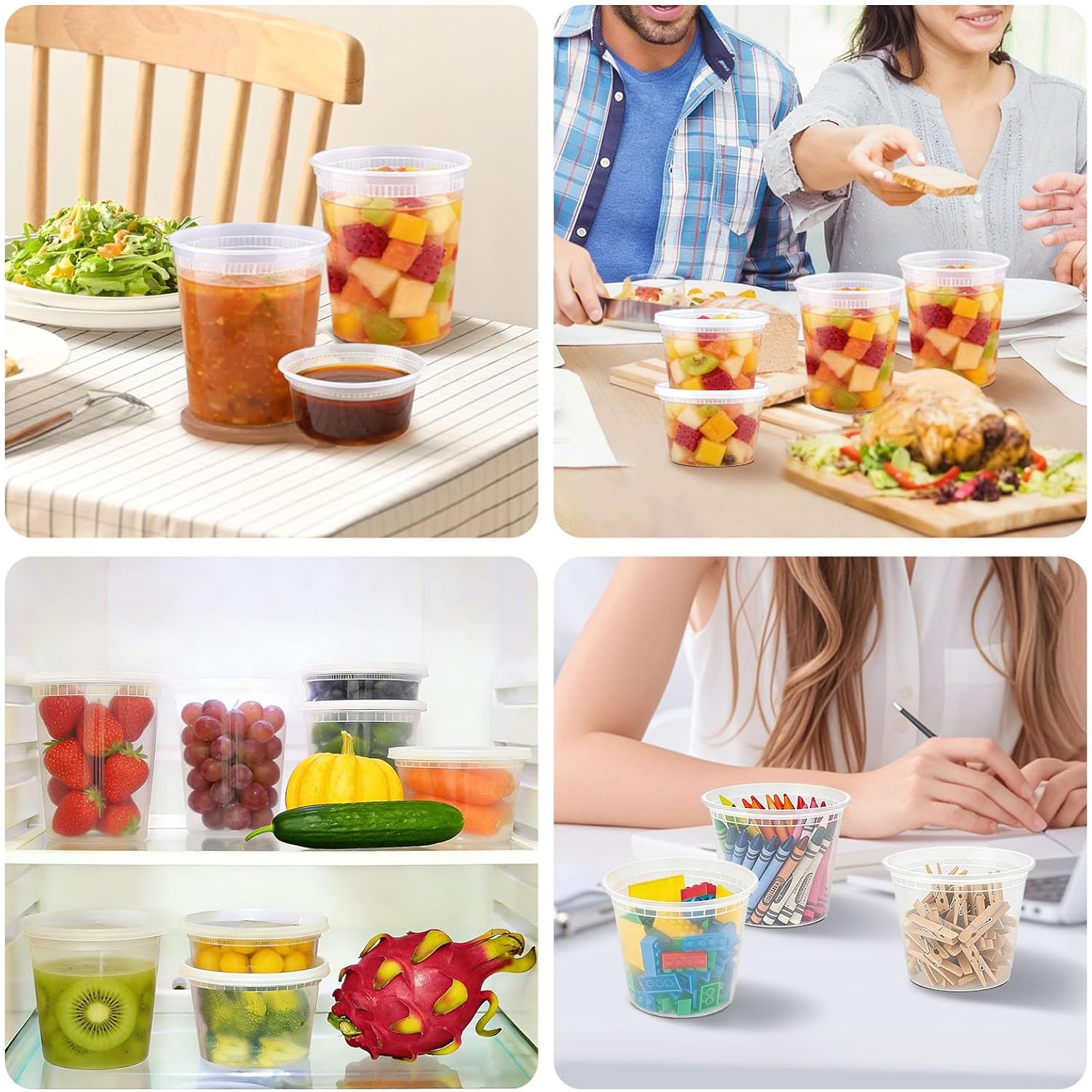60 Sets Deli Containers With Lids, 32/16/8 Oz X 20 Set Each, Leak-Proof & Bpa Free Airtight Takeout Plastic Food Storage Containers For Soup, Freezer/Microwave/Dishwasher Safe