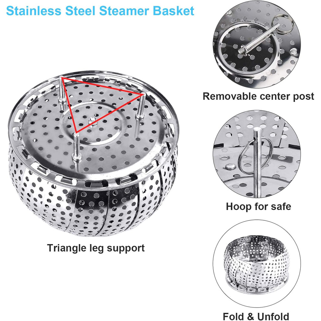 Veggie Vegetable Steamer Basket, Folding Steaming Basket, Metal Collapsible Stainless Steel Steamer Basket Insert, for Cooking Food, Expandable Fit Various Size Pot(5.3" to 8.6") YLYL