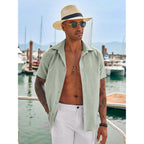 Coofandy Mens Button Down Short Sleeve Shirt Casual Beach Linen Shirts Wedding Summer Vacation Shirt