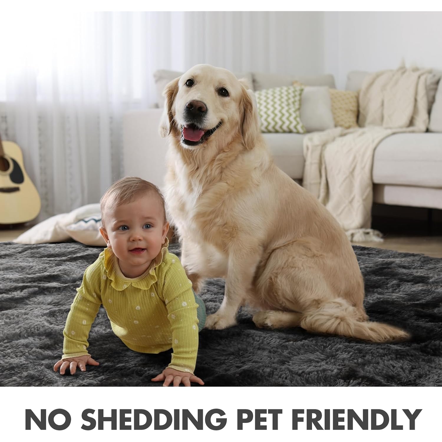 6x9 Ft Large Shag Rugs for Living Room Decor, Tie-Dyed Ultra Soft Fluffy Furry Area Rugs for Bedroom Indoor Floor, Aesthetic Carpet for Kids Home (Dark Grey)