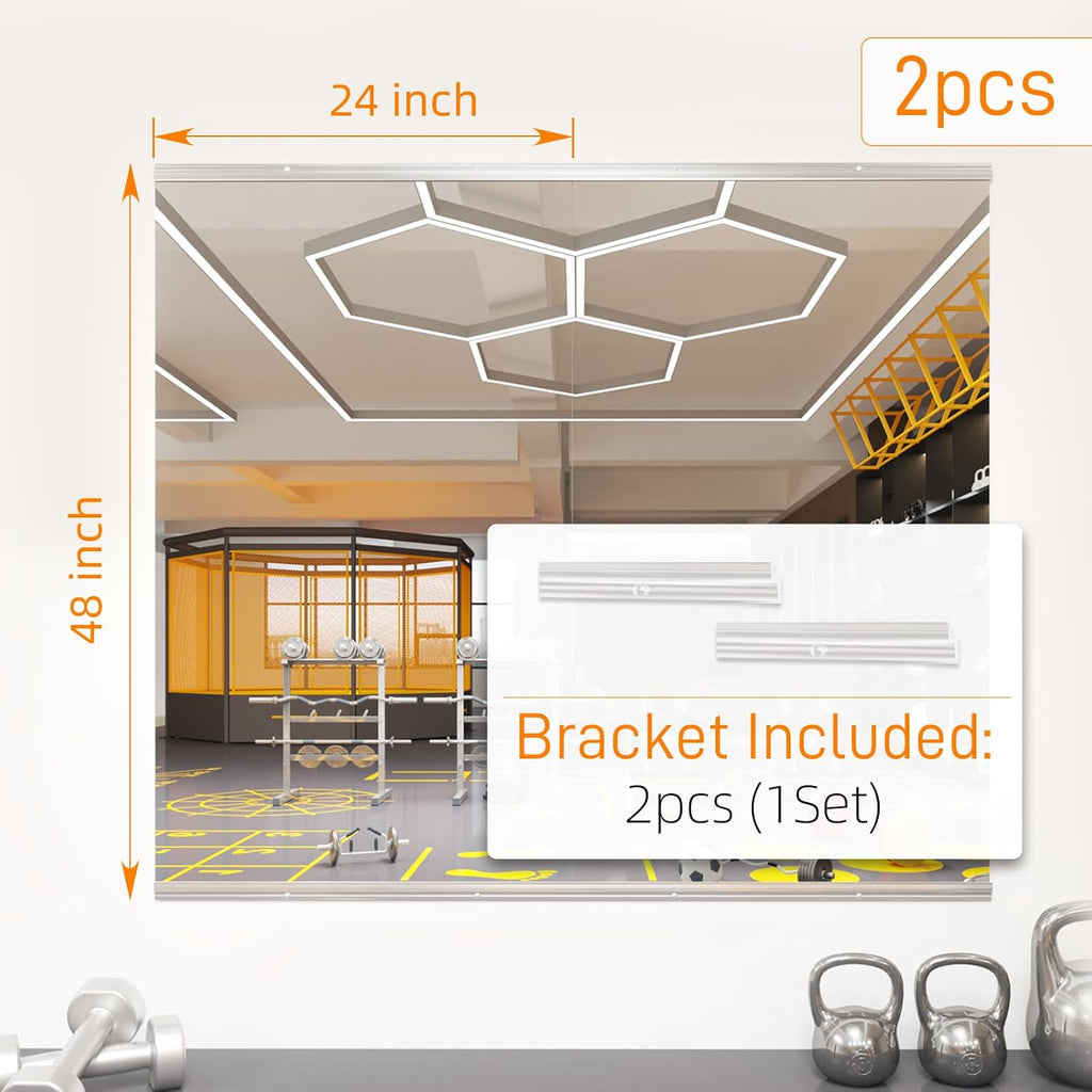 Home Gym Mirror, 48X24 Inch(Each)-2Pack Large Frameless Tempered Glass Full Body Wall Mounted For Yoga, Exercise, Dance Studio
